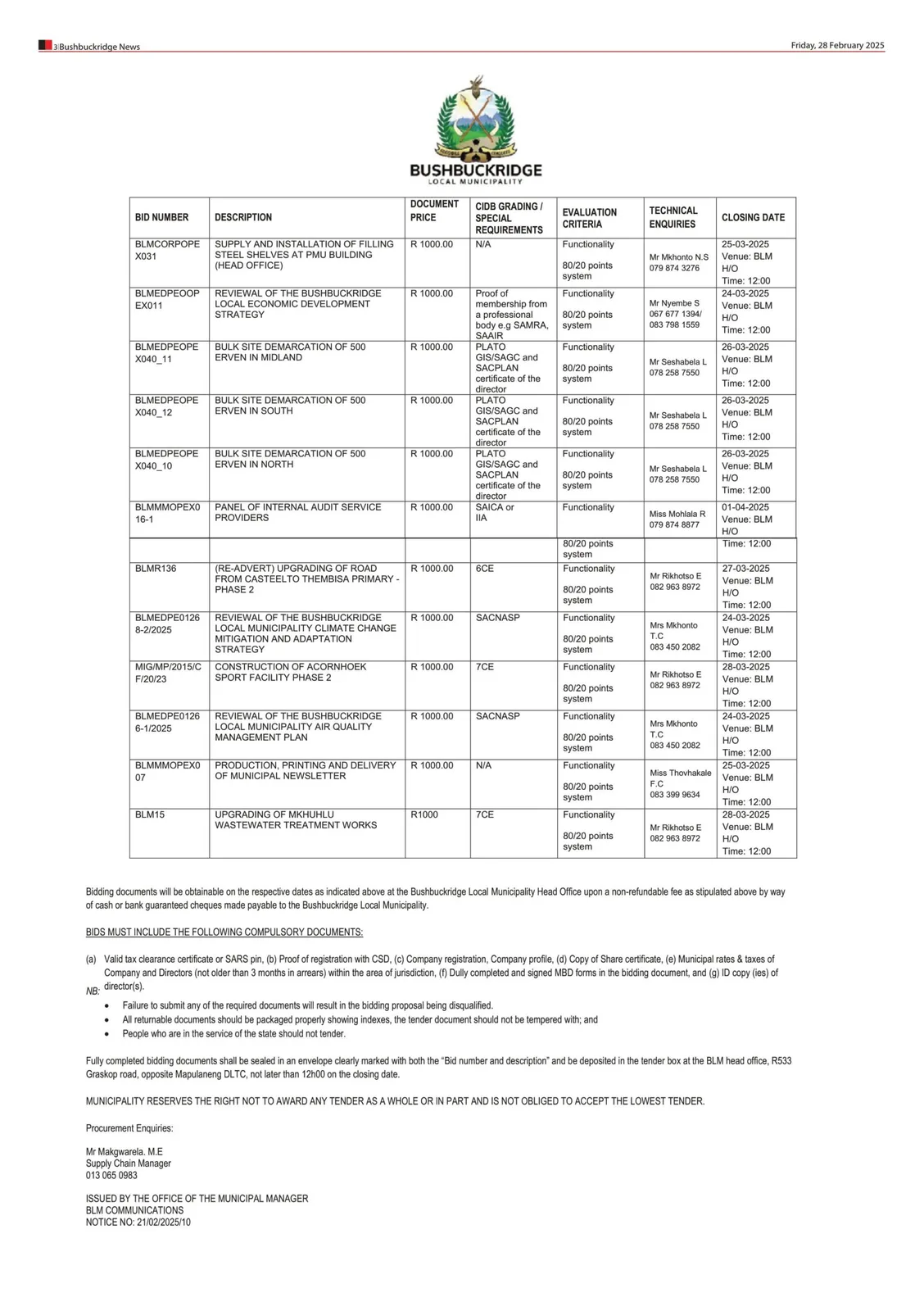 ð¢ Bushbuckridge Local Municipality: Open Bidding Opportunities! ð¢